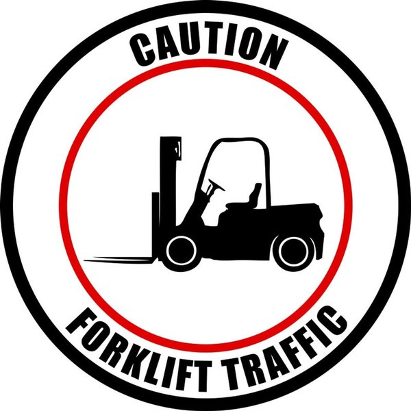 5S Supplies Caution Forklift Traffic 20in Diameter Non Slip Floor Sign FS-FRKTRFK-20